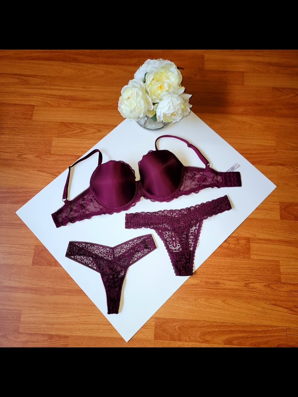 COMBO Victoria's Secret Dream Angels Lightly Lined Lace Demi Bra 34DDD Burgundy - Picture 3 of 7